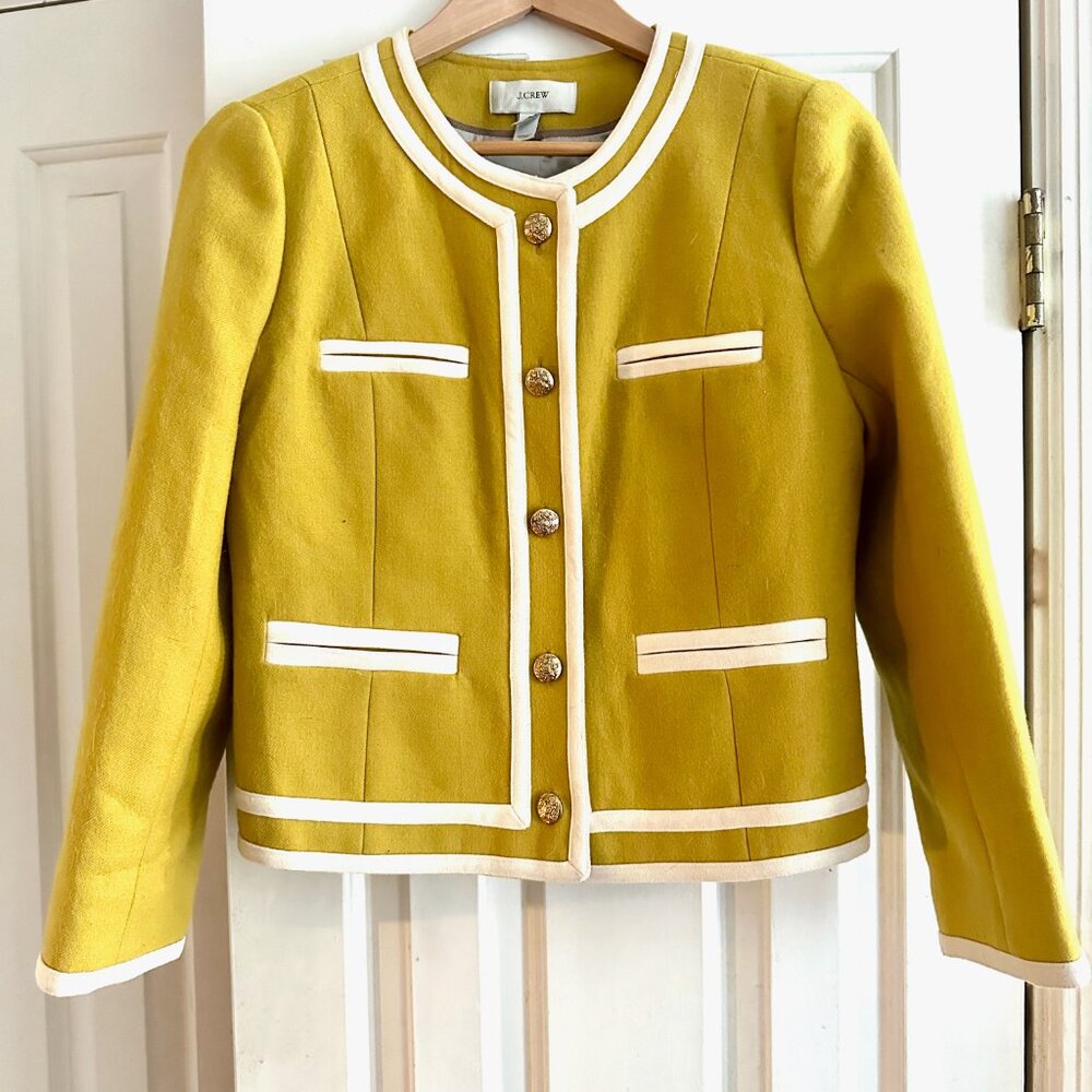 Yellow Trim Double Serge Wool Button Blazer Jacket